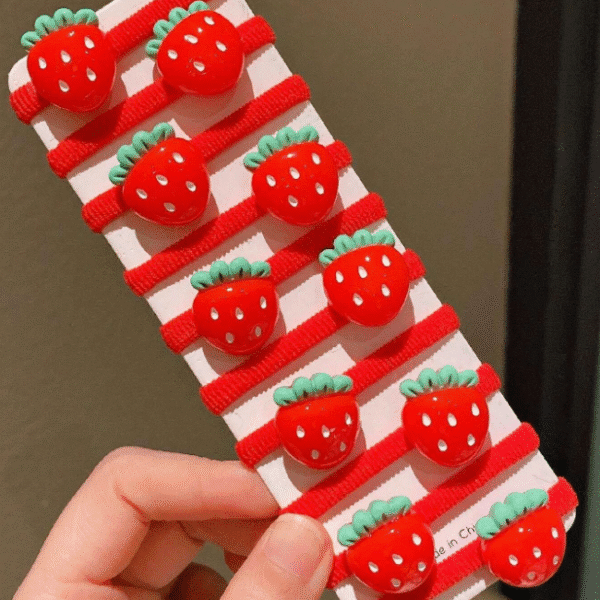 10 pièces Chouchous à fraise rouge, doux et polyvalents, accessoires de cheveux mignons