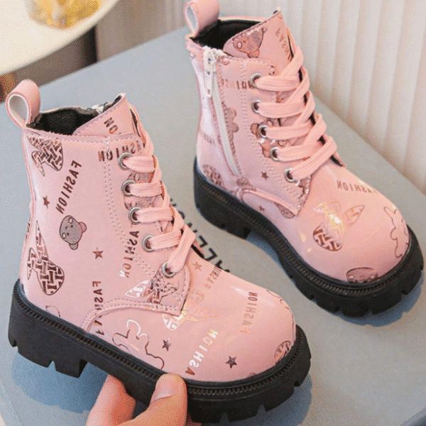 Bottes roses brillantes à motif cœur pour filles, 28