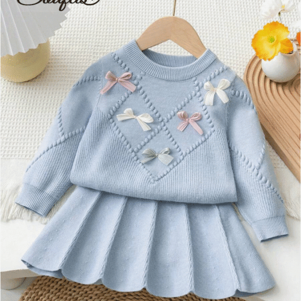 Ensemble tricoté de 2 pièces pour bébé fille Bleu azur / 2-3ans