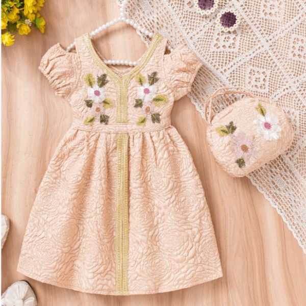 Robe d'été rétro à col en V avec sac à main