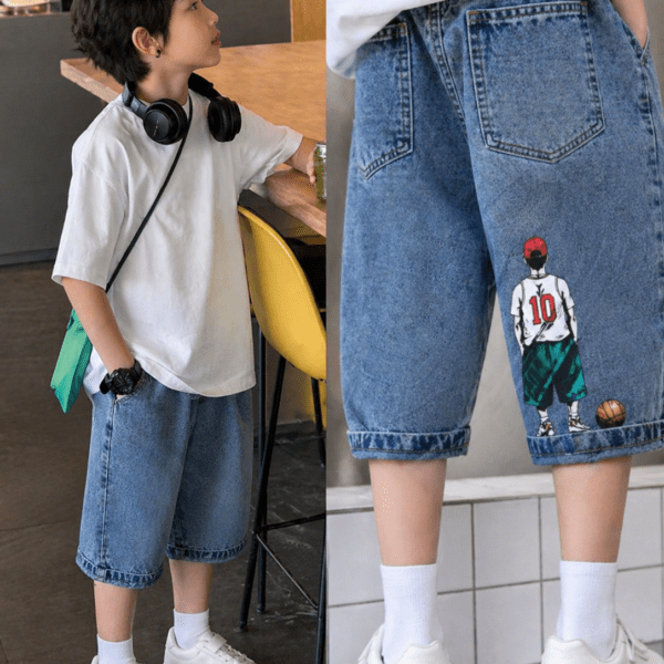Ensemble garçon t-shirt oversize blanc avec short jean imprimé casual été