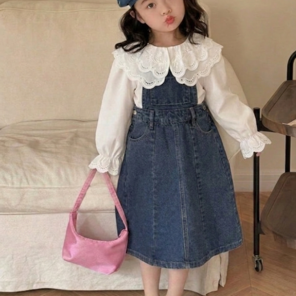 Dazy Kids Robe en jean et chemise blanche